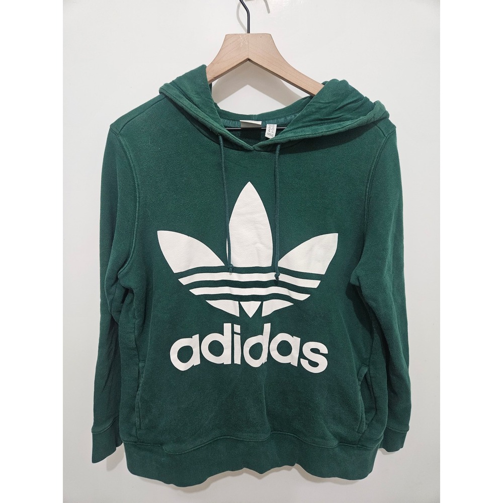 Adidas Originals Womens Trefoil Logo Hoodie Forest Green Pullover Sweatshirt L
